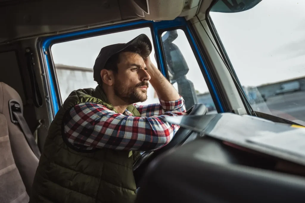 Fatigued truck driver showing dangers on the road in Hillsboro Oregon